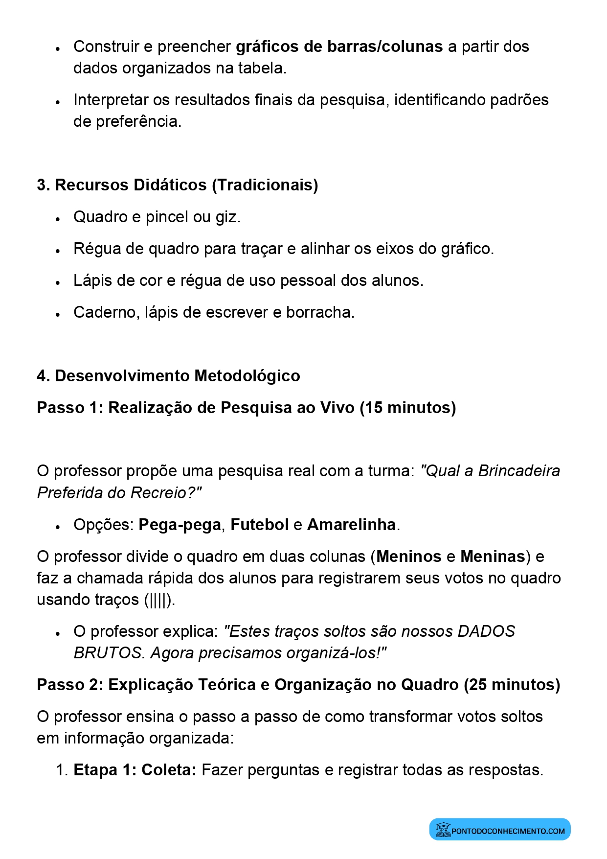 Plano de aula sobre tabelas de dupla entrada e gráficos de barras