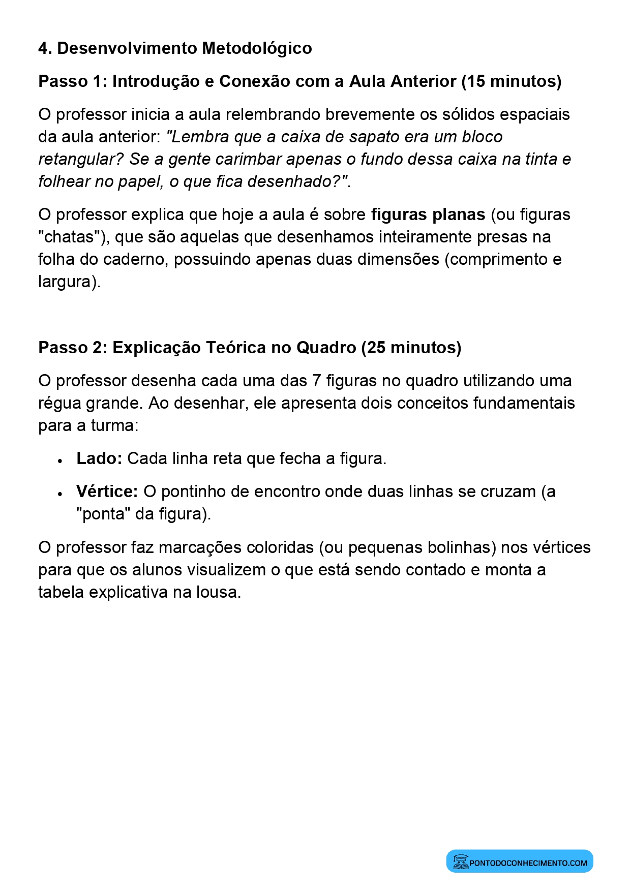 Plano de aula de Matemática sobre quadrado retângulo triângulo e círculo