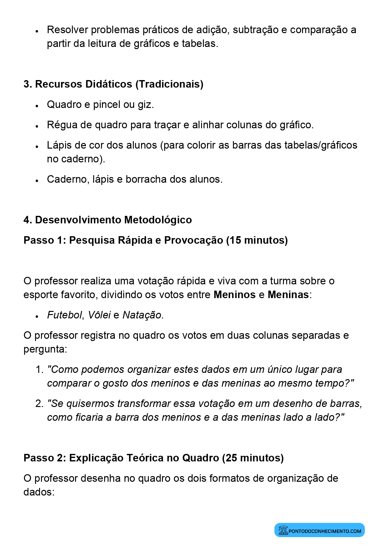 Plano de aula sobre tabelas de dupla entrada e gráficos de barras