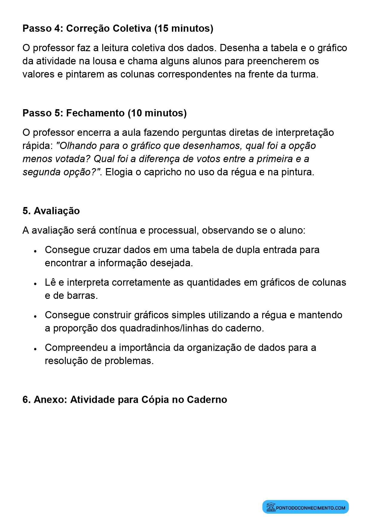 Plano de aula sobre interpretação de dados em tabelas