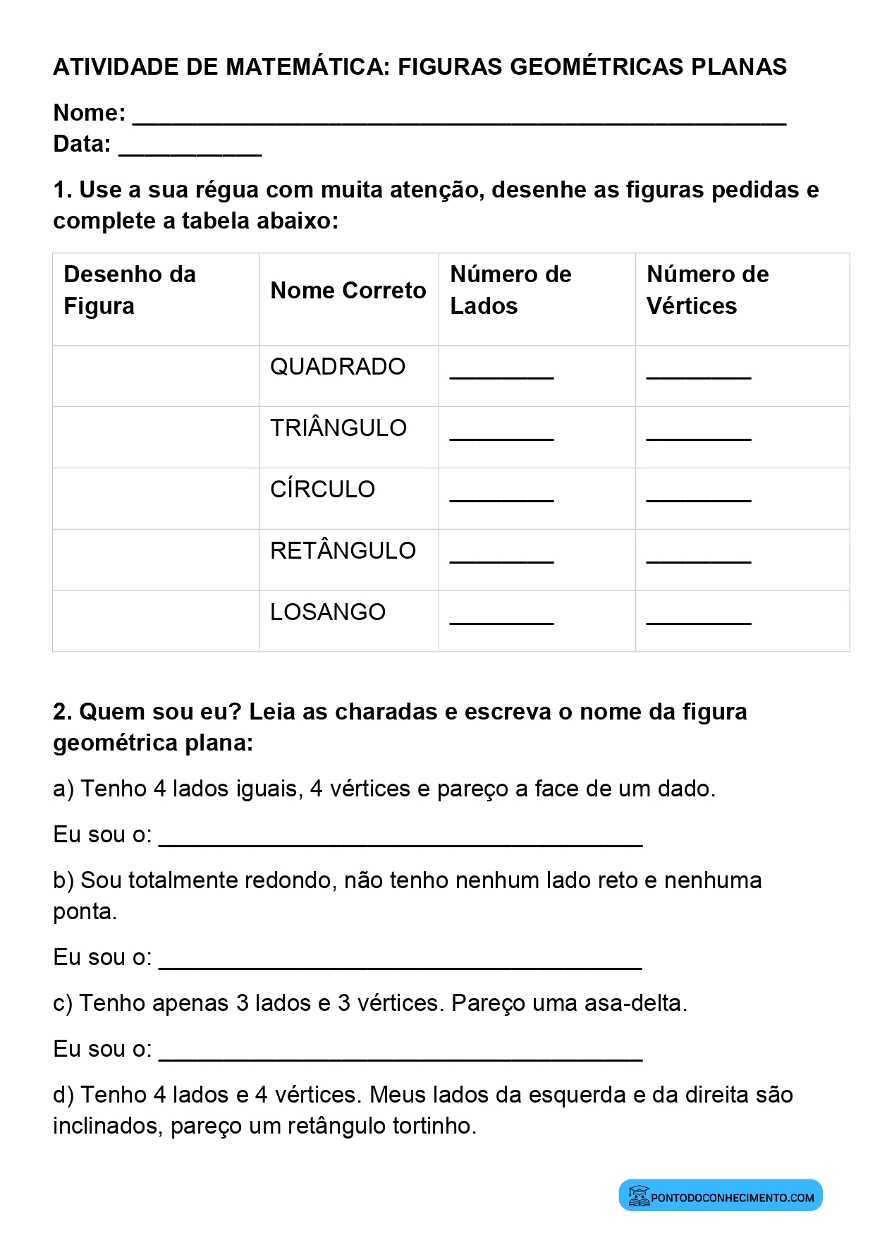 Plano de aula de Matemática sobre características das figuras geométricas