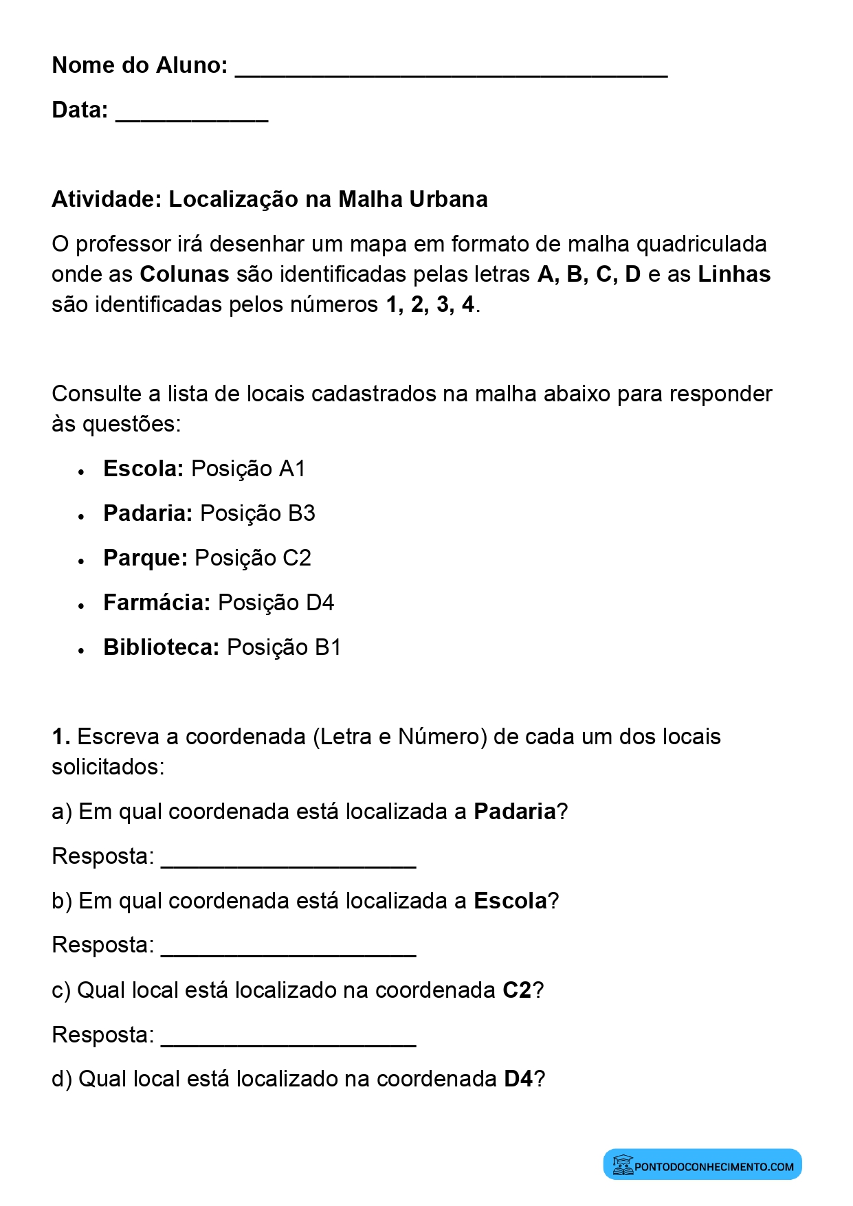 Plano de aula sobre identificação de posições em malhas quadriculadas