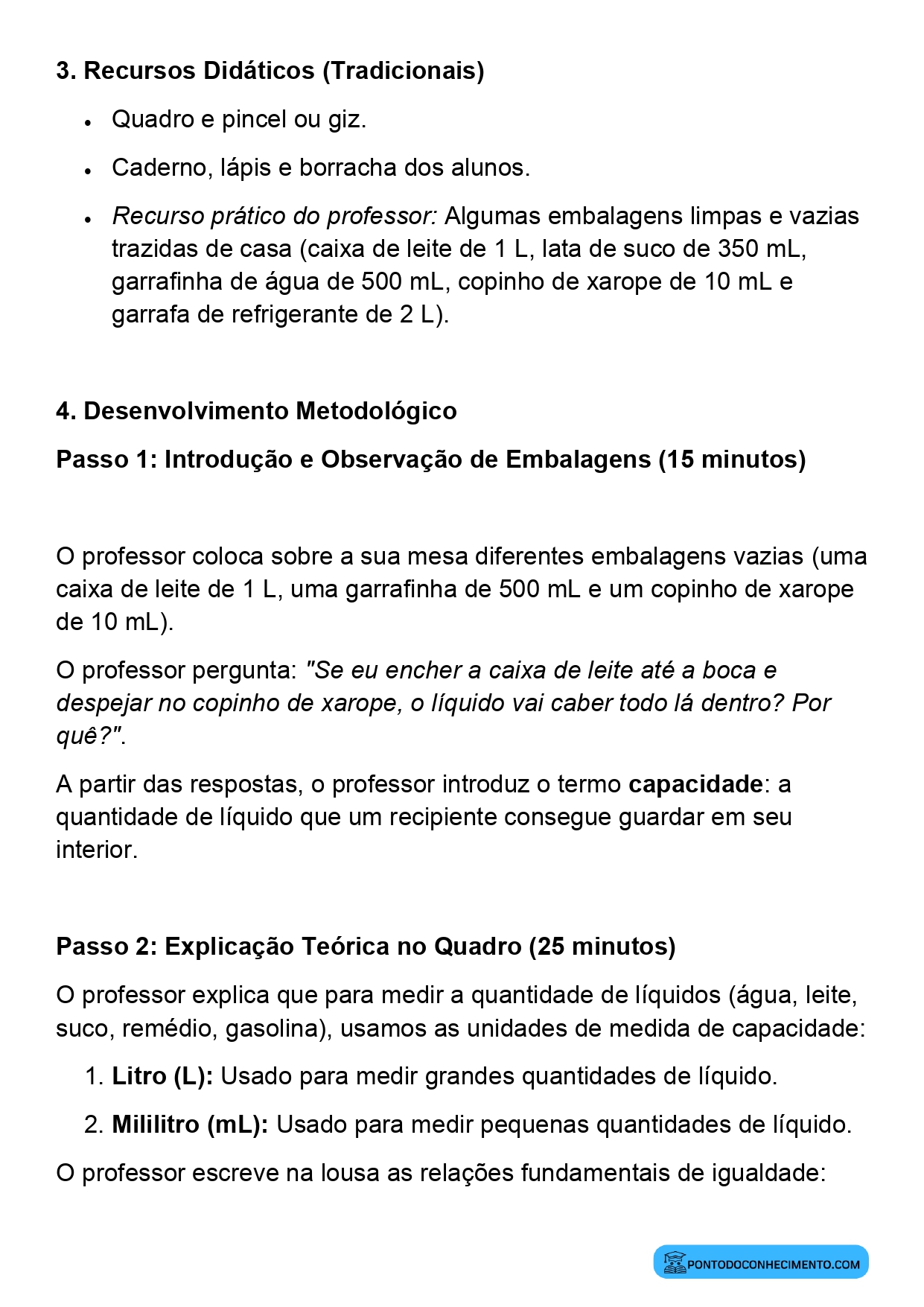 Plano de aula sobre litro e mililitro