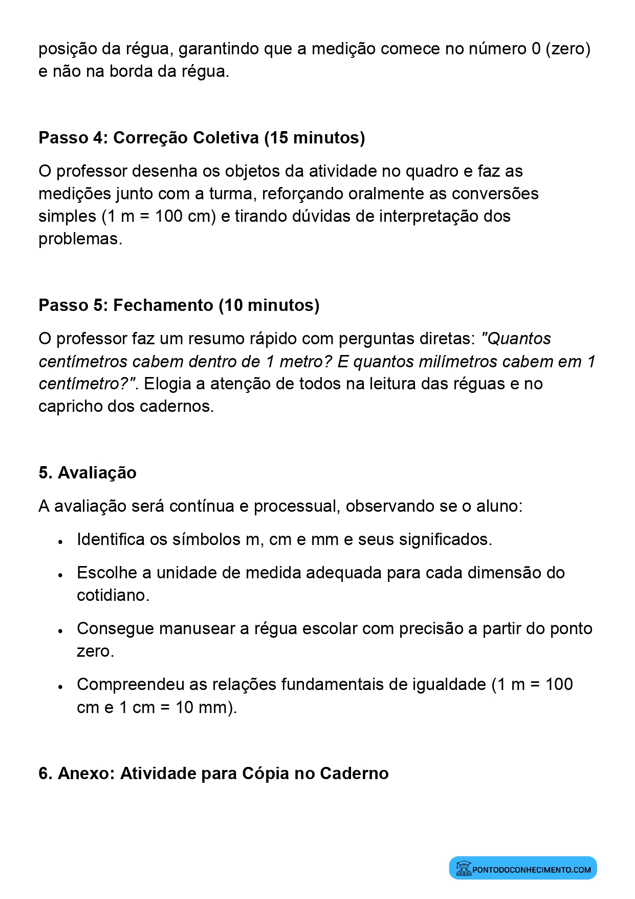 Plano de aula sobre identificação das unidades de comprimento