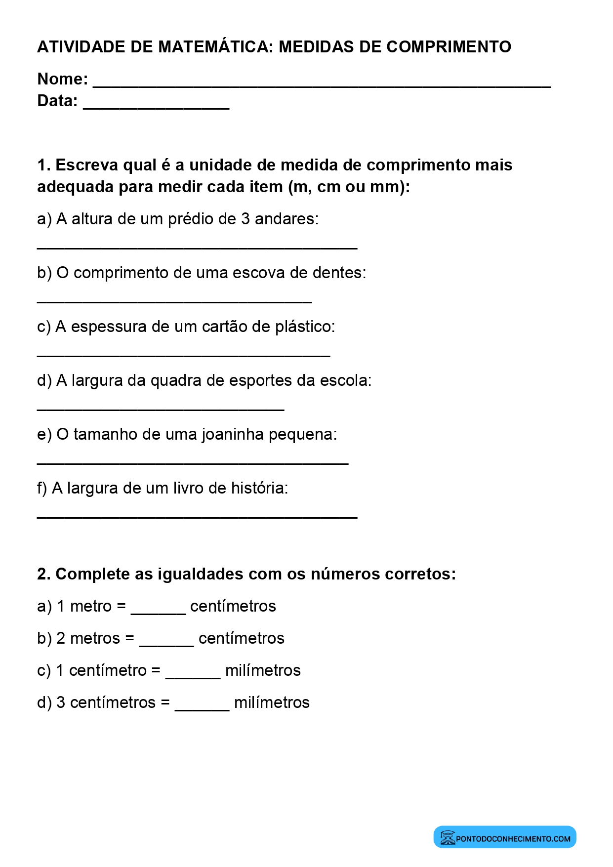 Plano de aula de Matemática sobre relação entre metro centímetro e milímetro