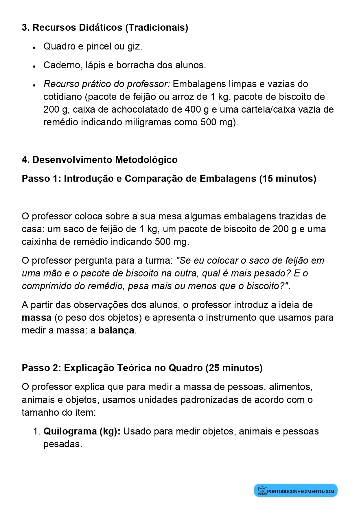 Plano de aula sobre quilograma grama e miligrama