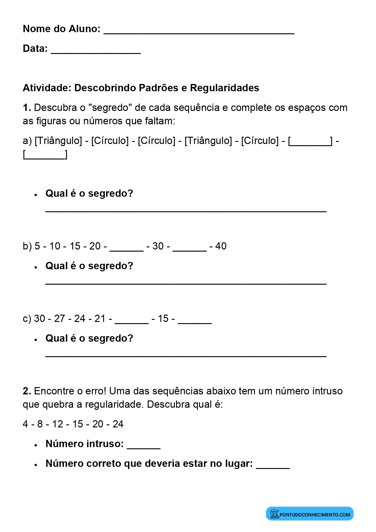 Plano de aula sobre identificação de regularidades em sequências