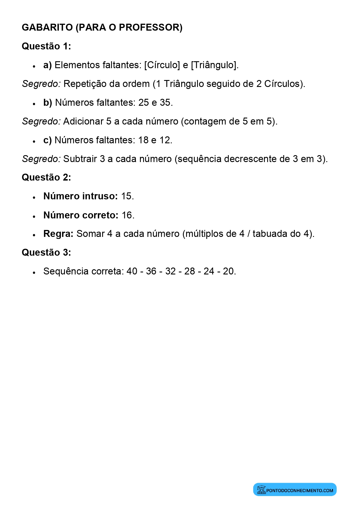 Plano de aula sobre descoberta de regras e regularidades