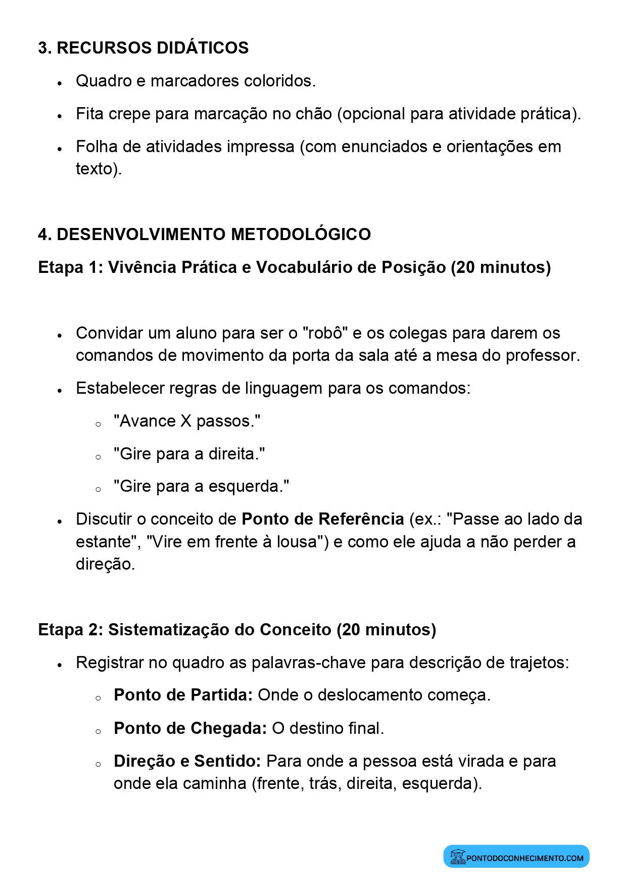 Plano de aula sobre localização e deslocamento no espaço