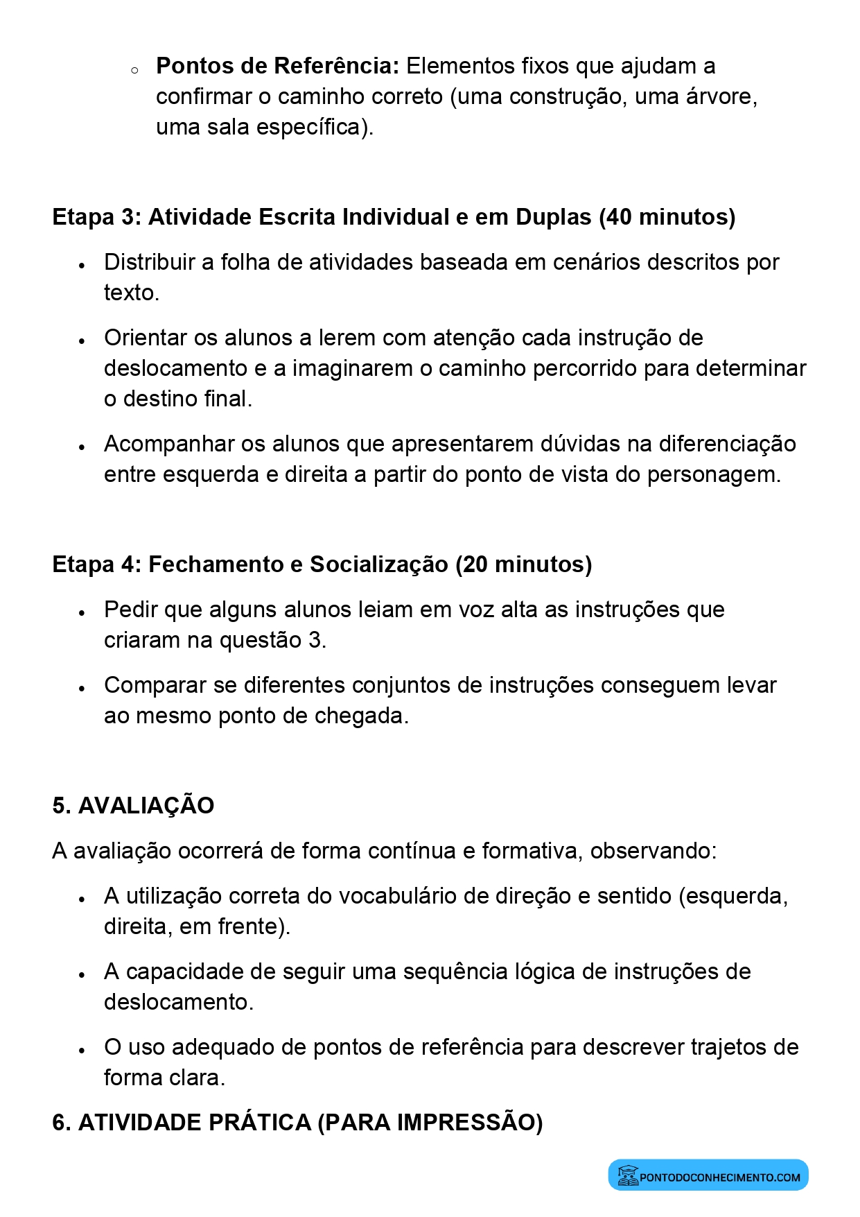 Plano de aula de Matemática sobre trajetos e percursos