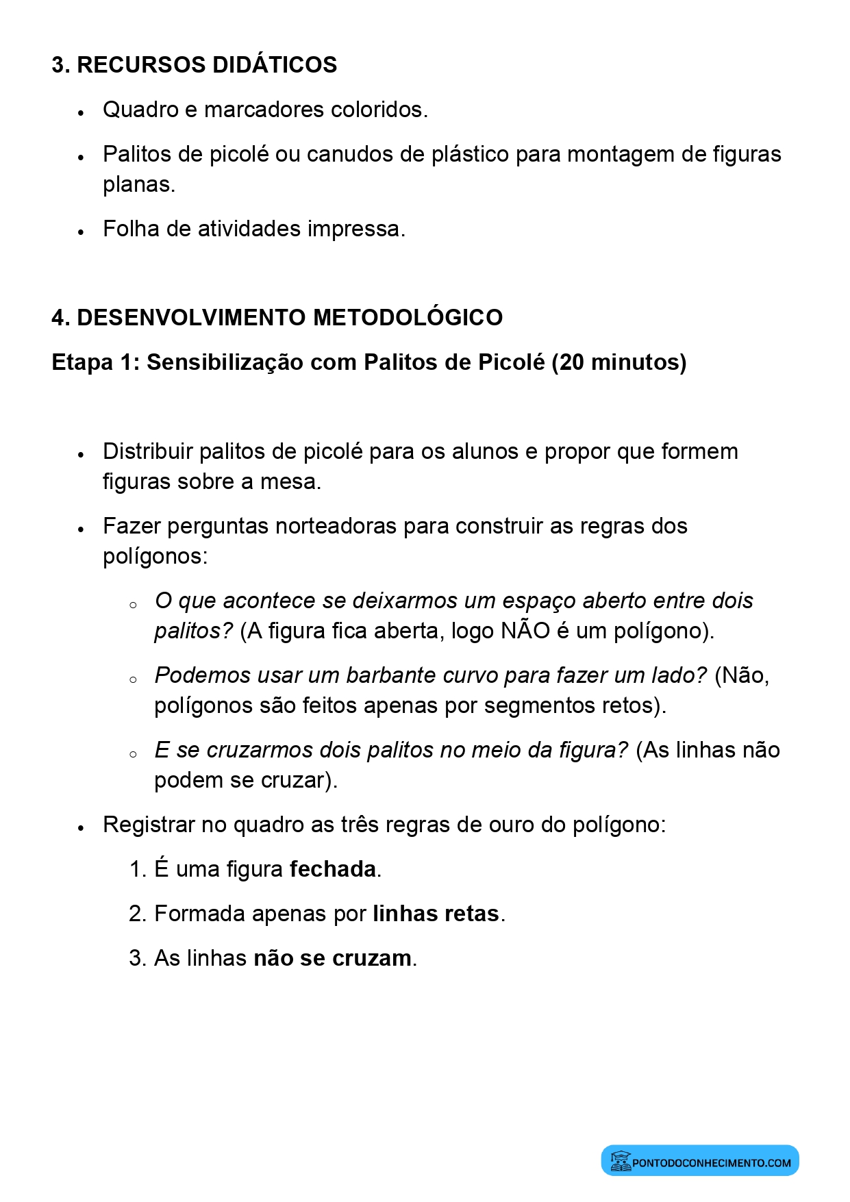 Plano de aula sobre identificação de polígonos