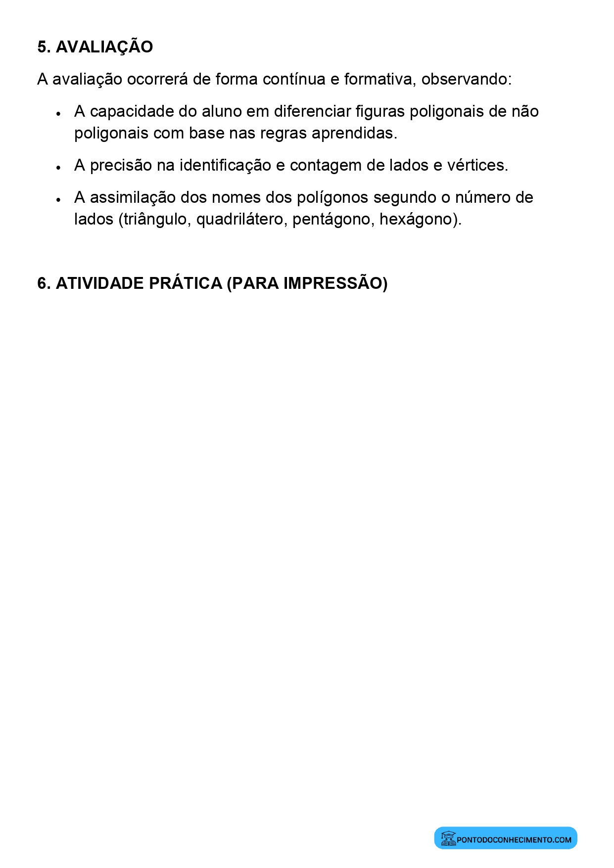 Plano de aula sobre reconhecimento de figuras poligonais