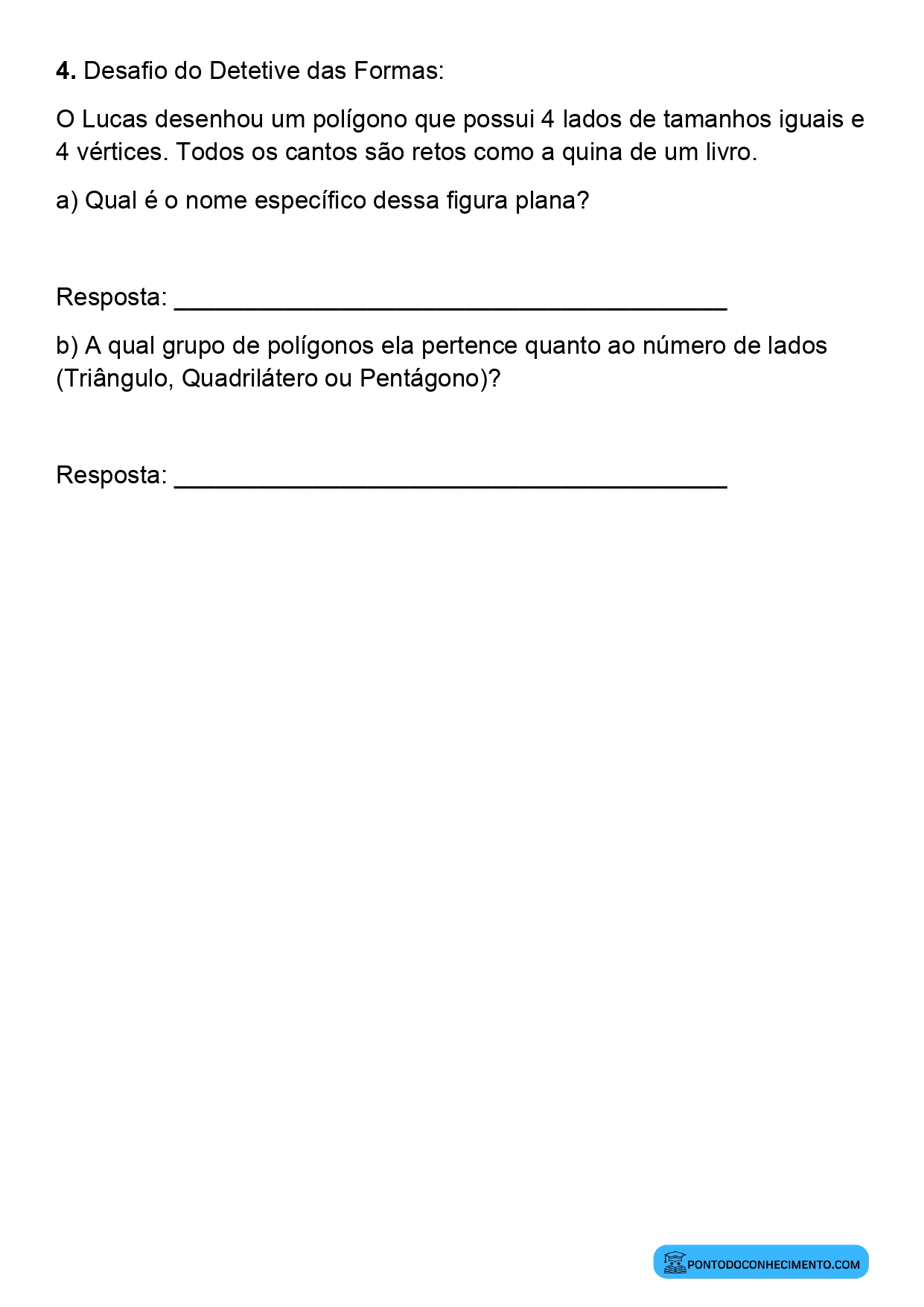 Plano de aula sobre comparação de diferentes polígonos