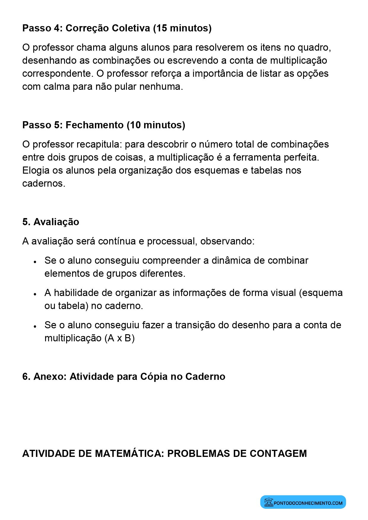 Plano de aula sobre contagem de possibilidades