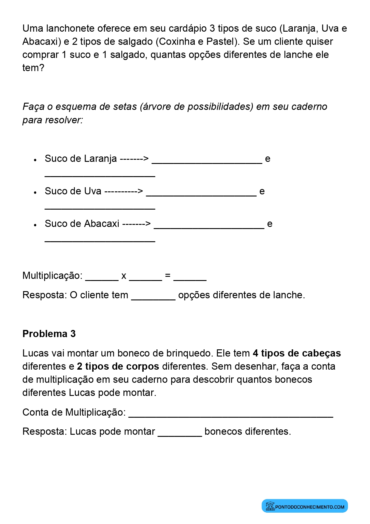 Plano de aula de Matemática sobre organização de possibilidades