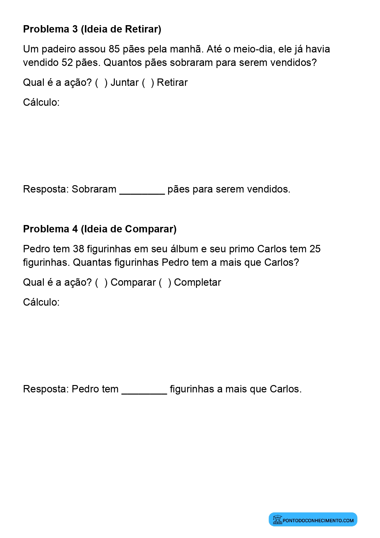 Plano de aula sobre problemas de comparação de quantidades