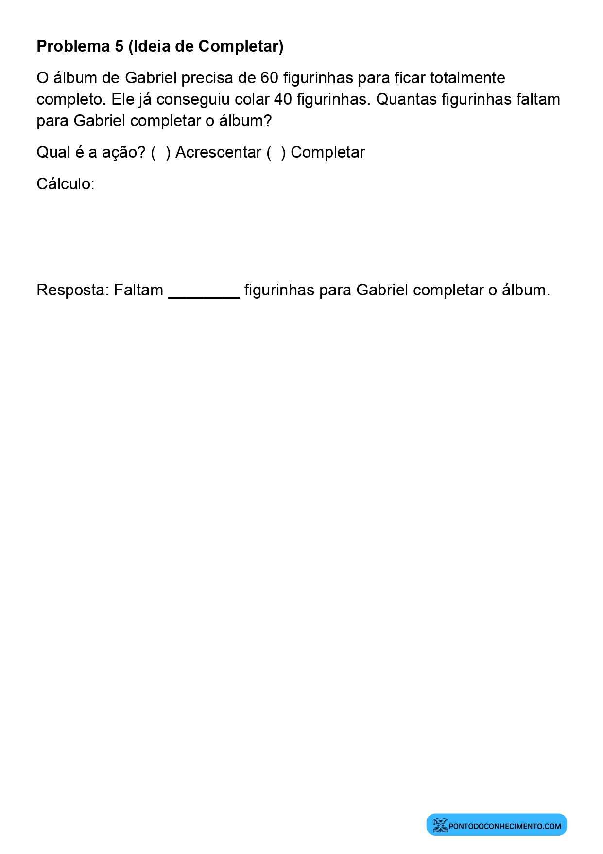 Plano de aula sobre problemas de completar quantidades