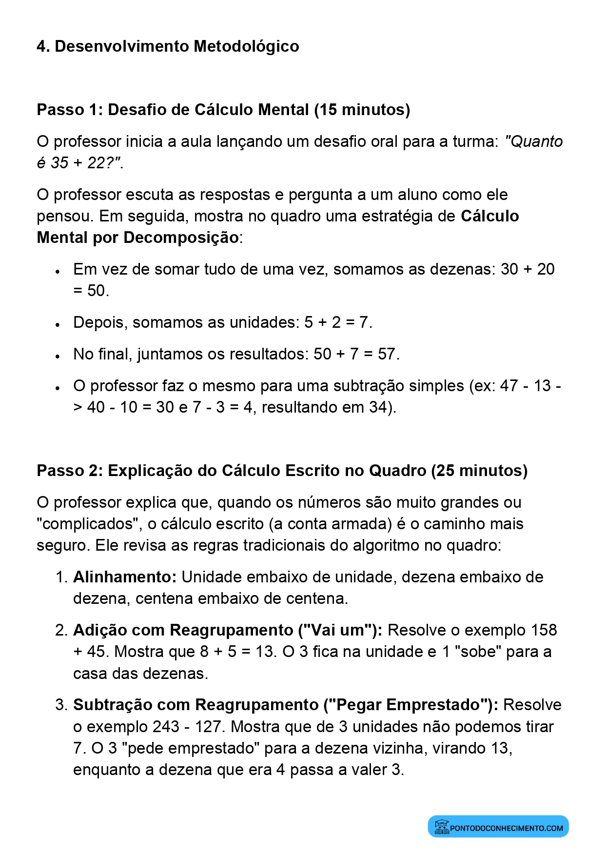 Plano de aula sobre estratégias de cálculo mental com números naturais