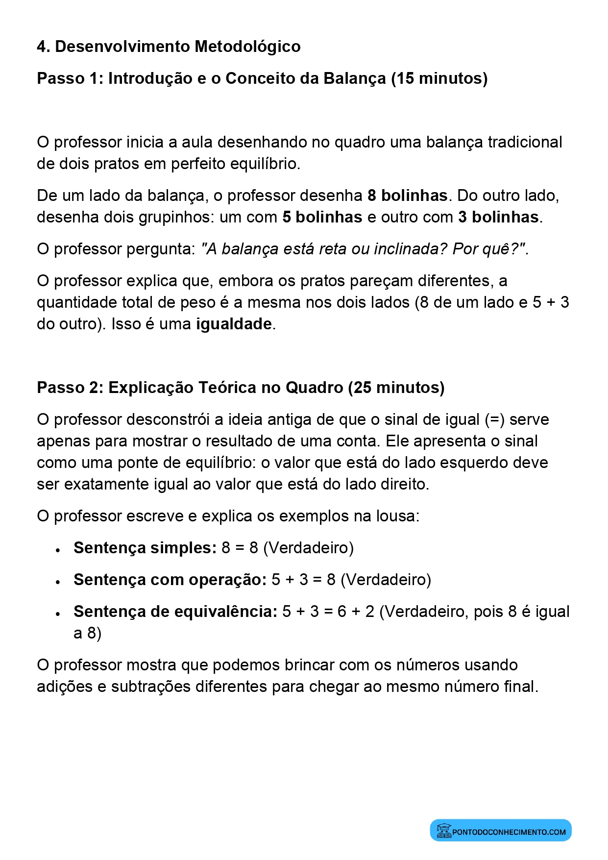 Plano de aula sobre identificação de relações de igualdade