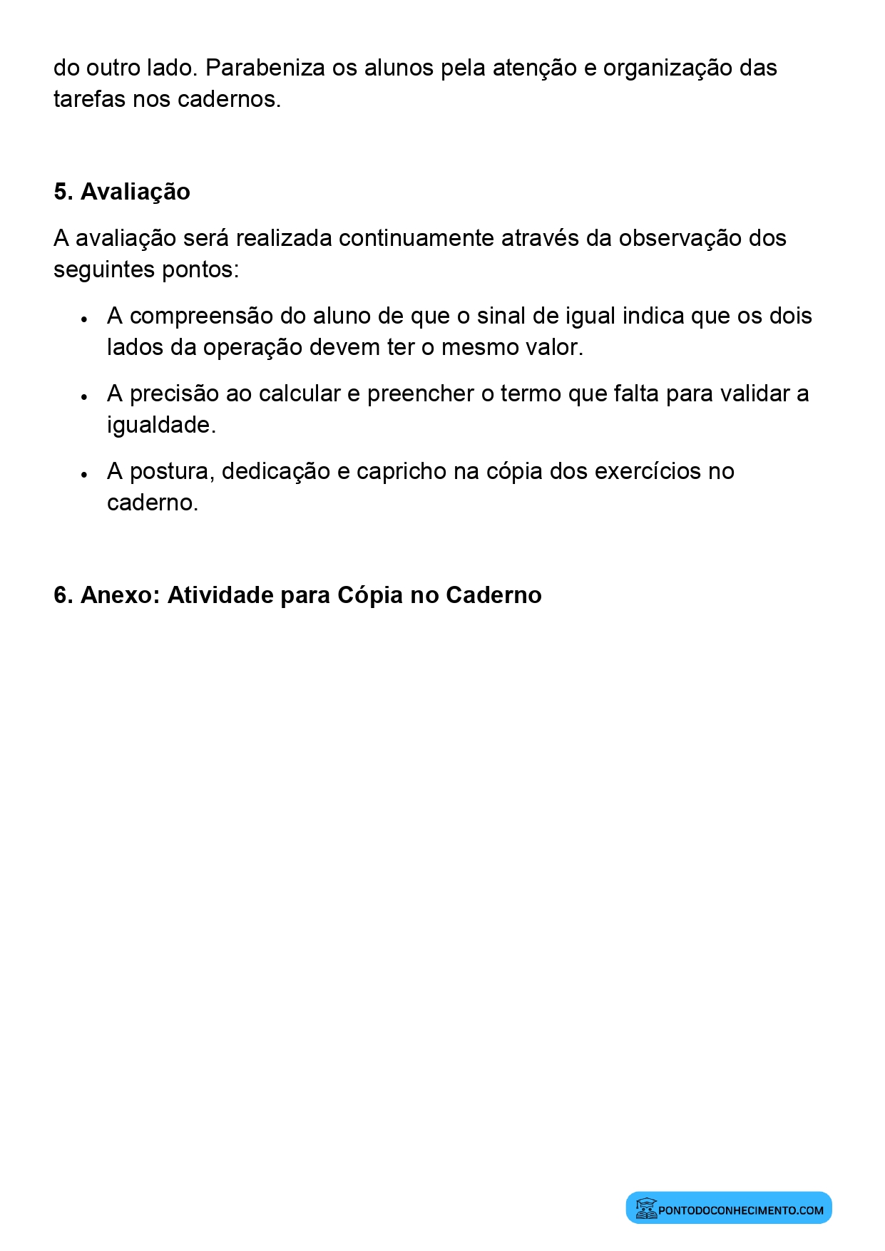 Plano de aula sobre compreensão do conceito de igualdade