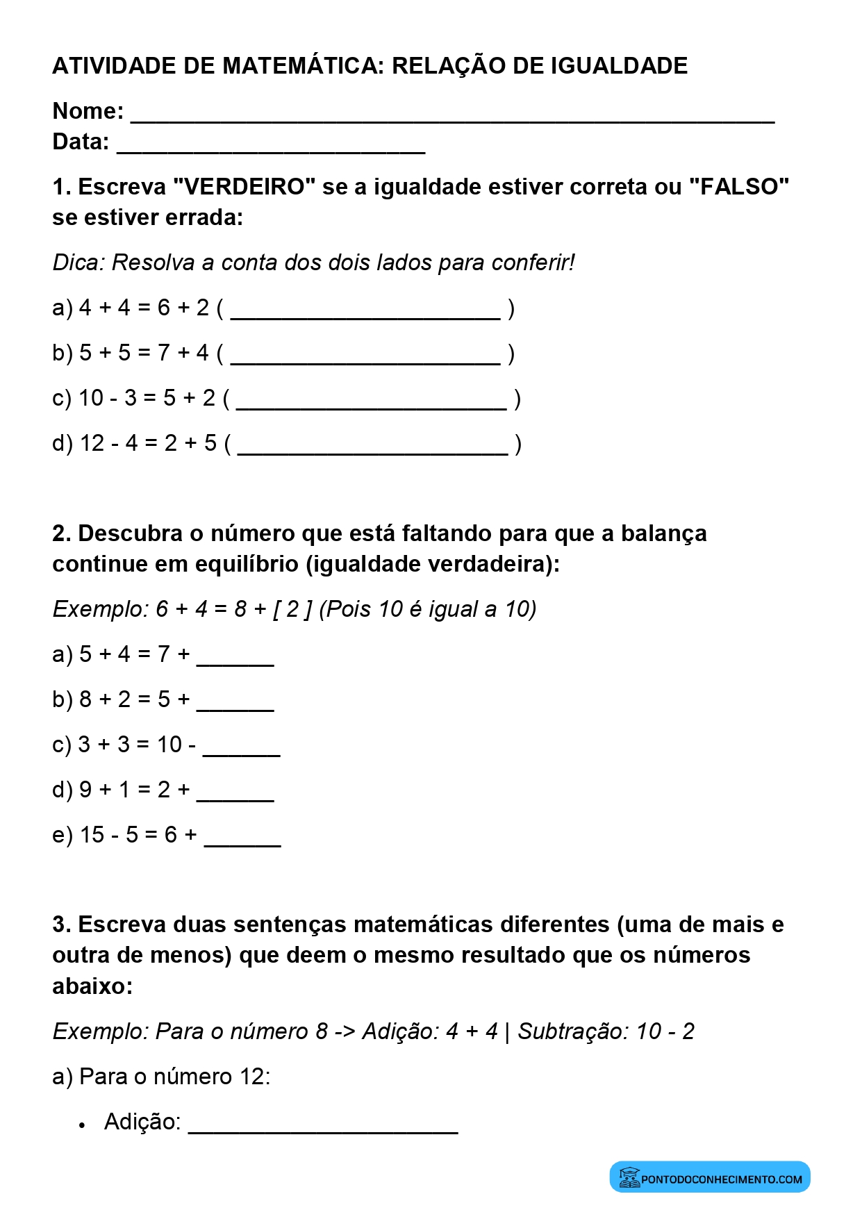 Plano de aula sobre equivalência entre quantidades