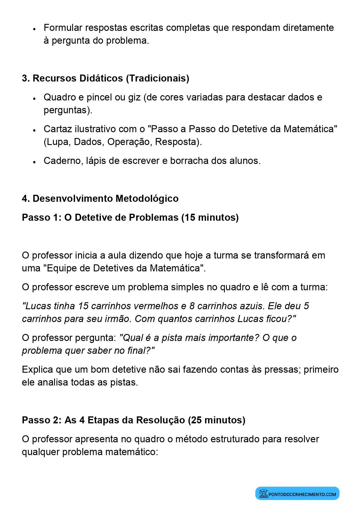 Plano de aula sobre estratégias para resolver problemas matemáticos