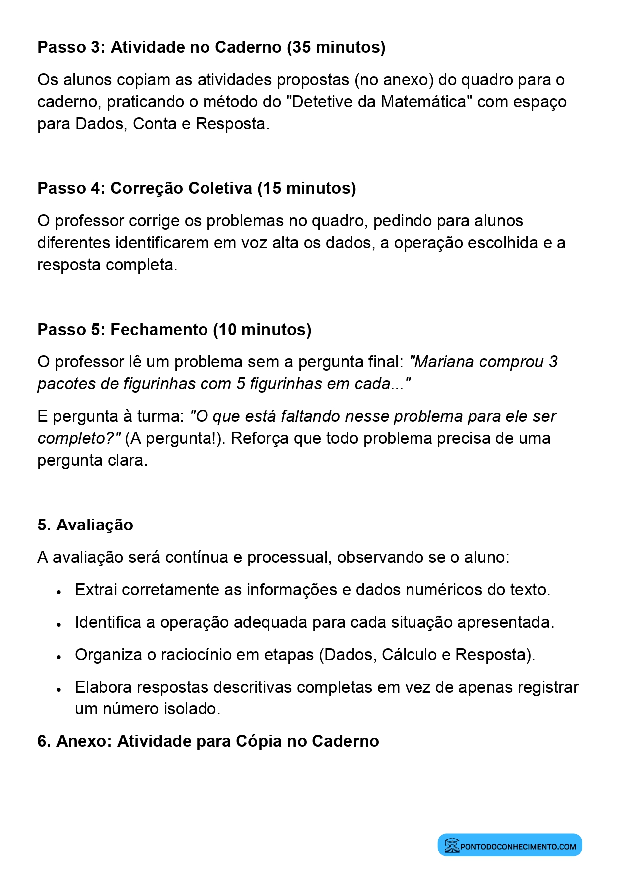 Plano de aula sobre leitura e interpretação de problemas matemáticos