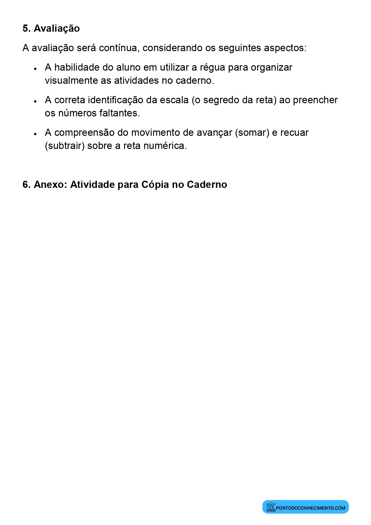Plano de aula sobre leitura e interpretação da reta numérica