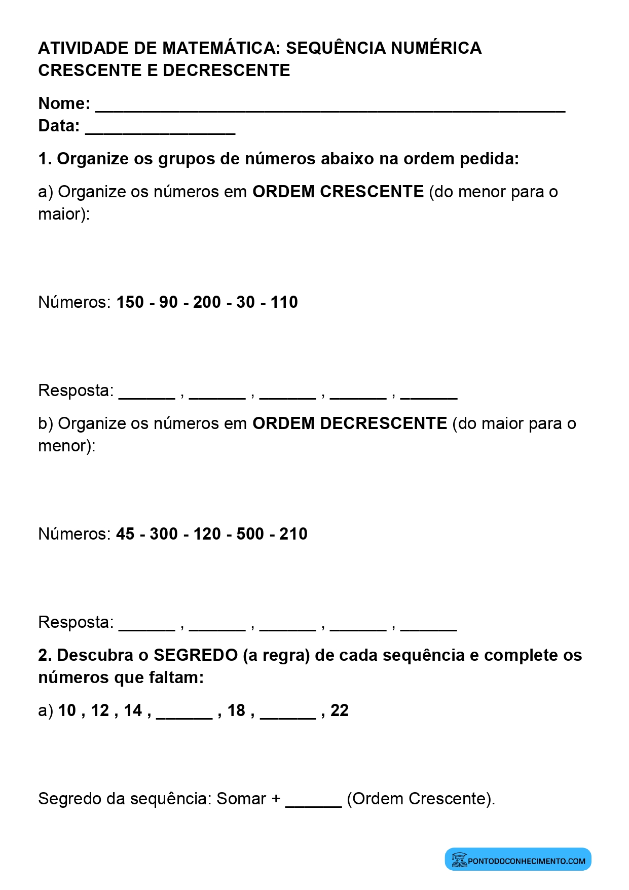 Plano de aula sobre identificação de padrões em sequências numéricas
