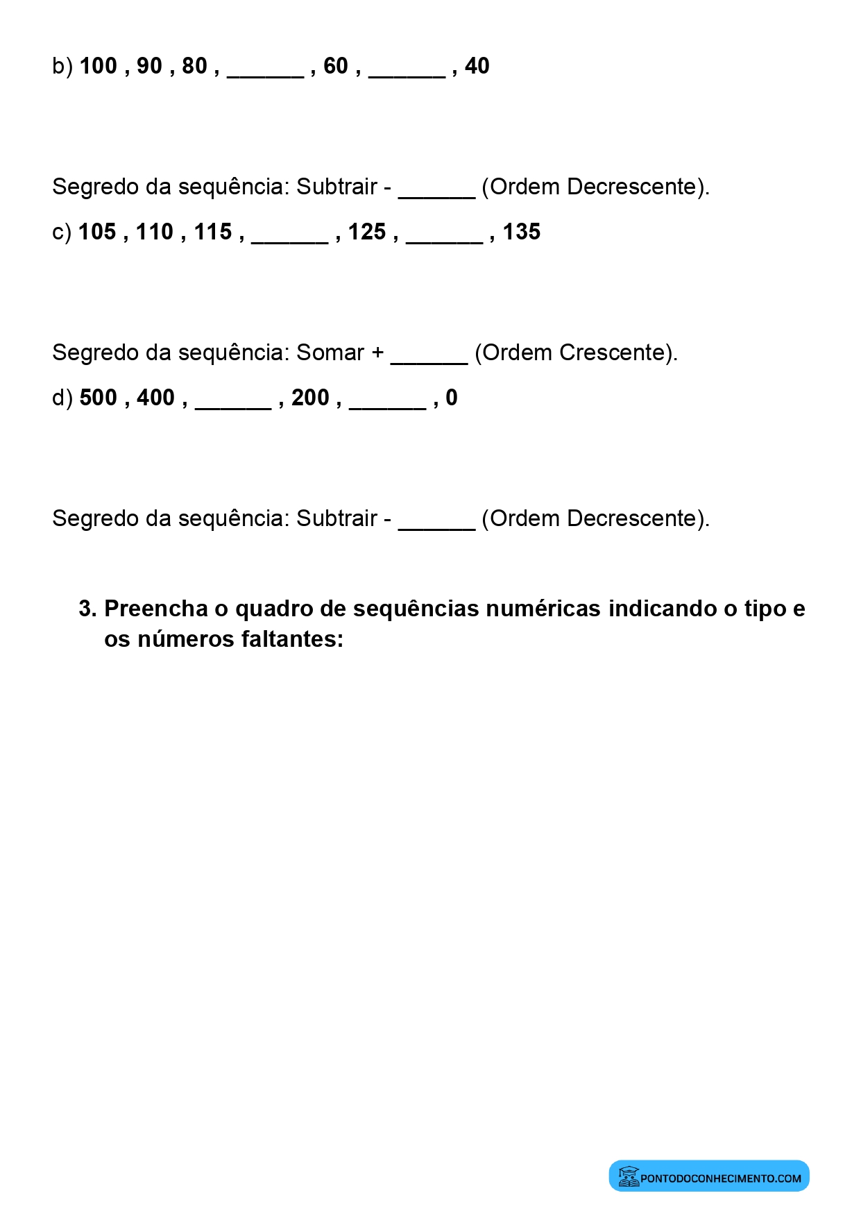 Plano de aula de Matemática sobre números em ordem crescente