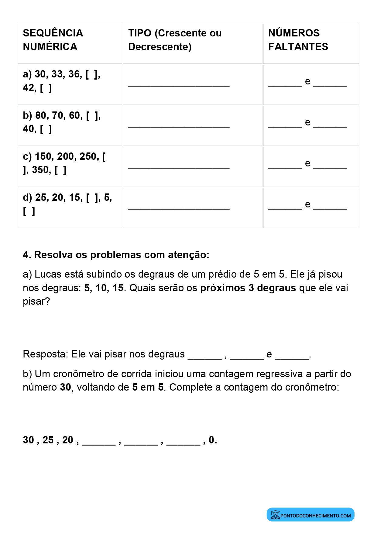 Plano de aula sobre números em ordem decrescente