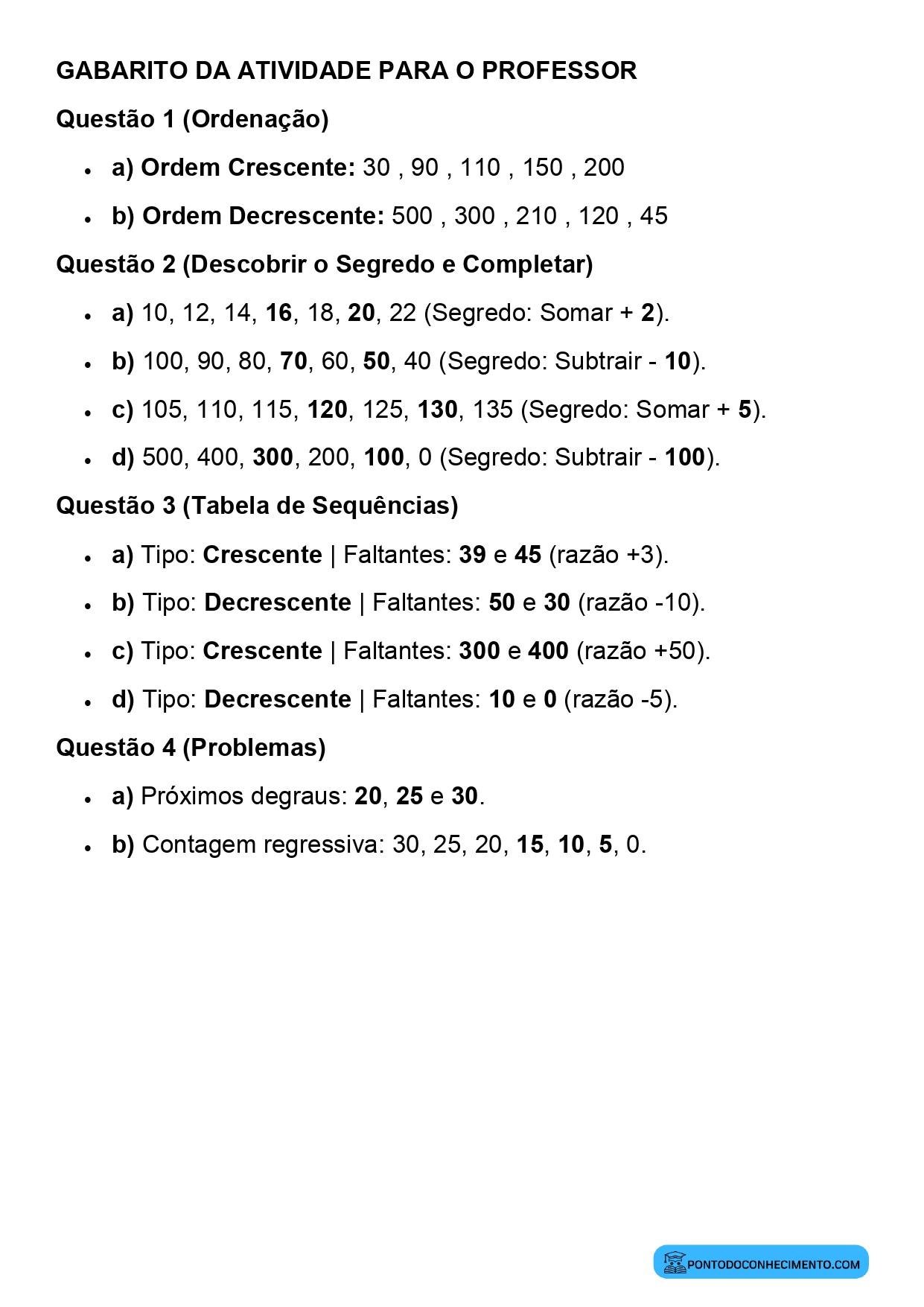 Plano de aula sobre leitura e organização de sequências numéricas