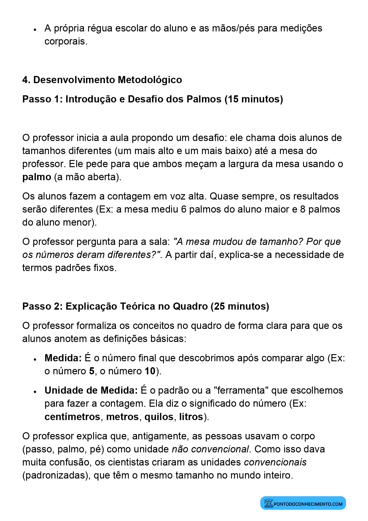 Plano de aula sobre conceito de medida e unidade de medida