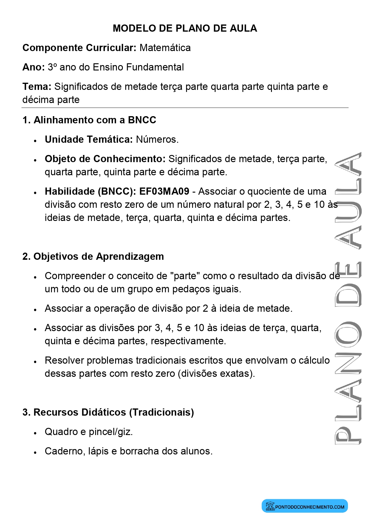 Plano de aula sobre conceito de metade e partes iguais