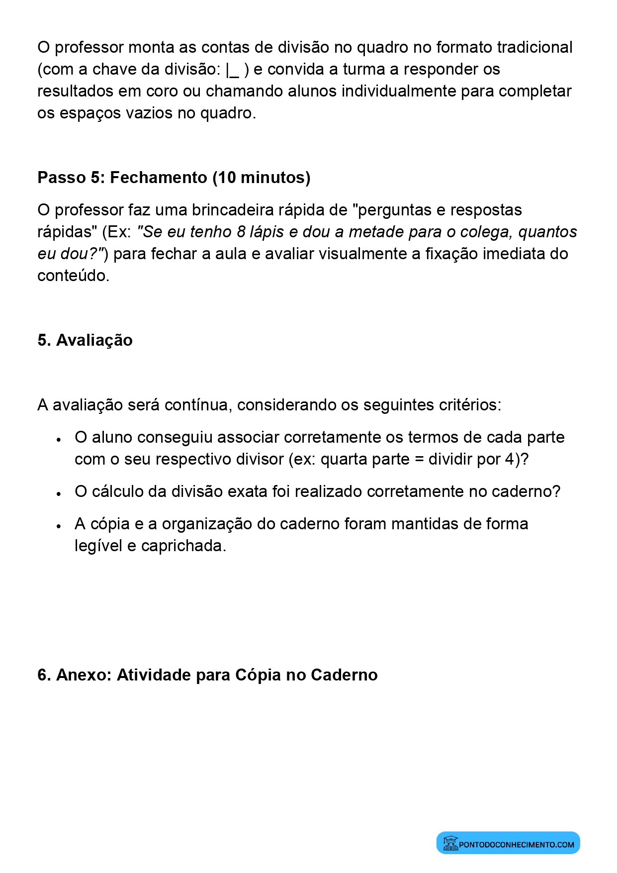 Plano de aula sobre quinta parte de uma quantidade