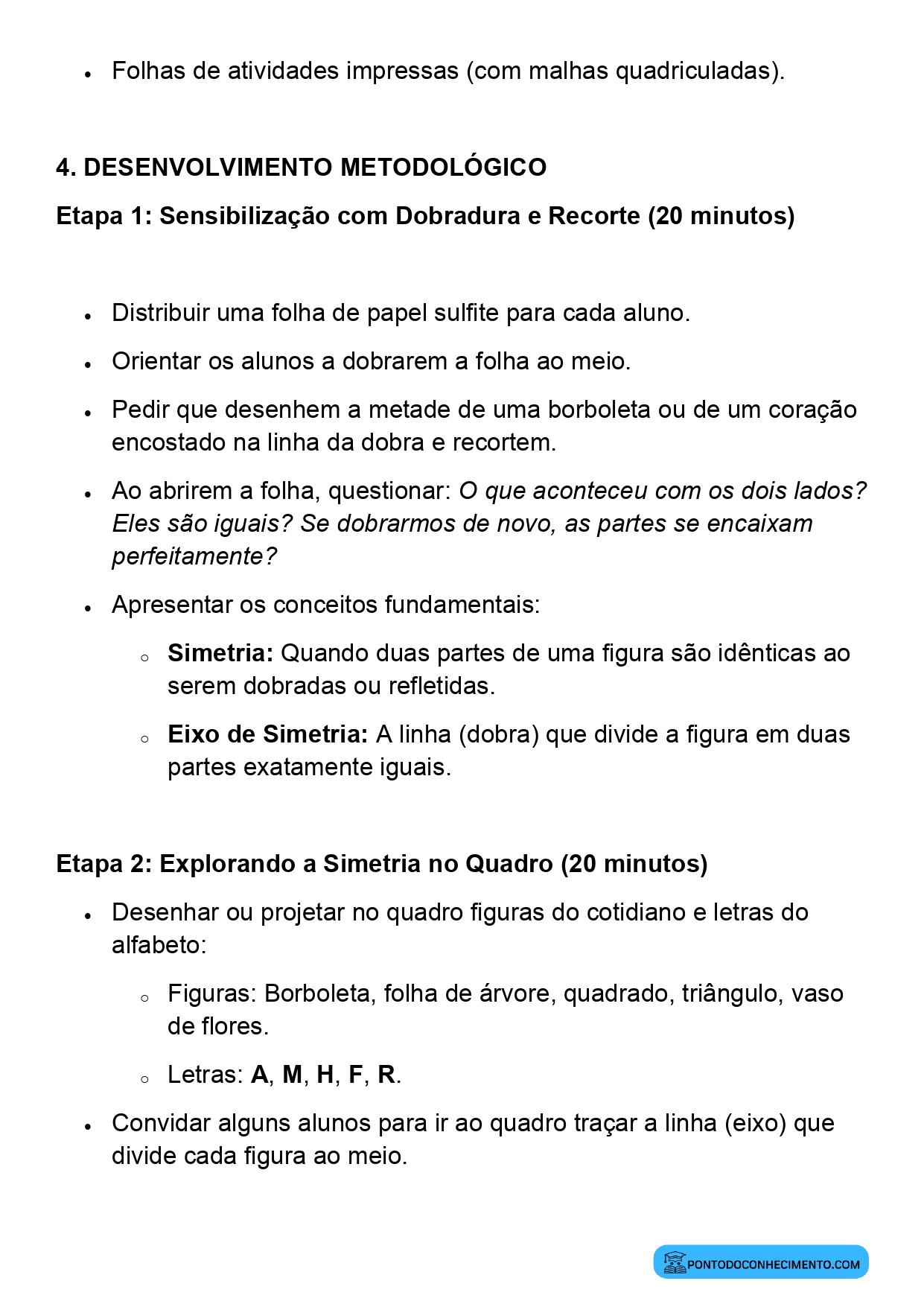 Plano de aula de Matemática para o 3º ano sobre simetria