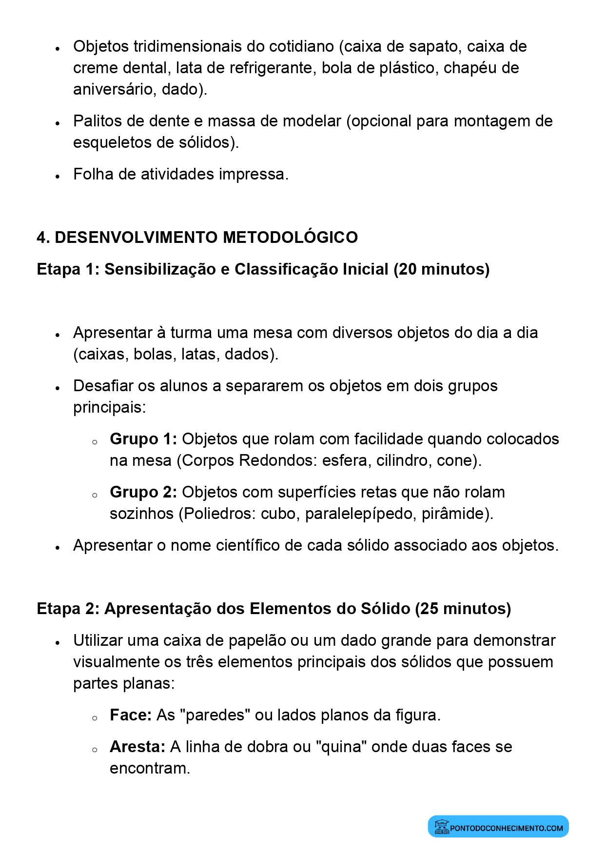 Plano de aula sobre identificação de sólidos geométricos