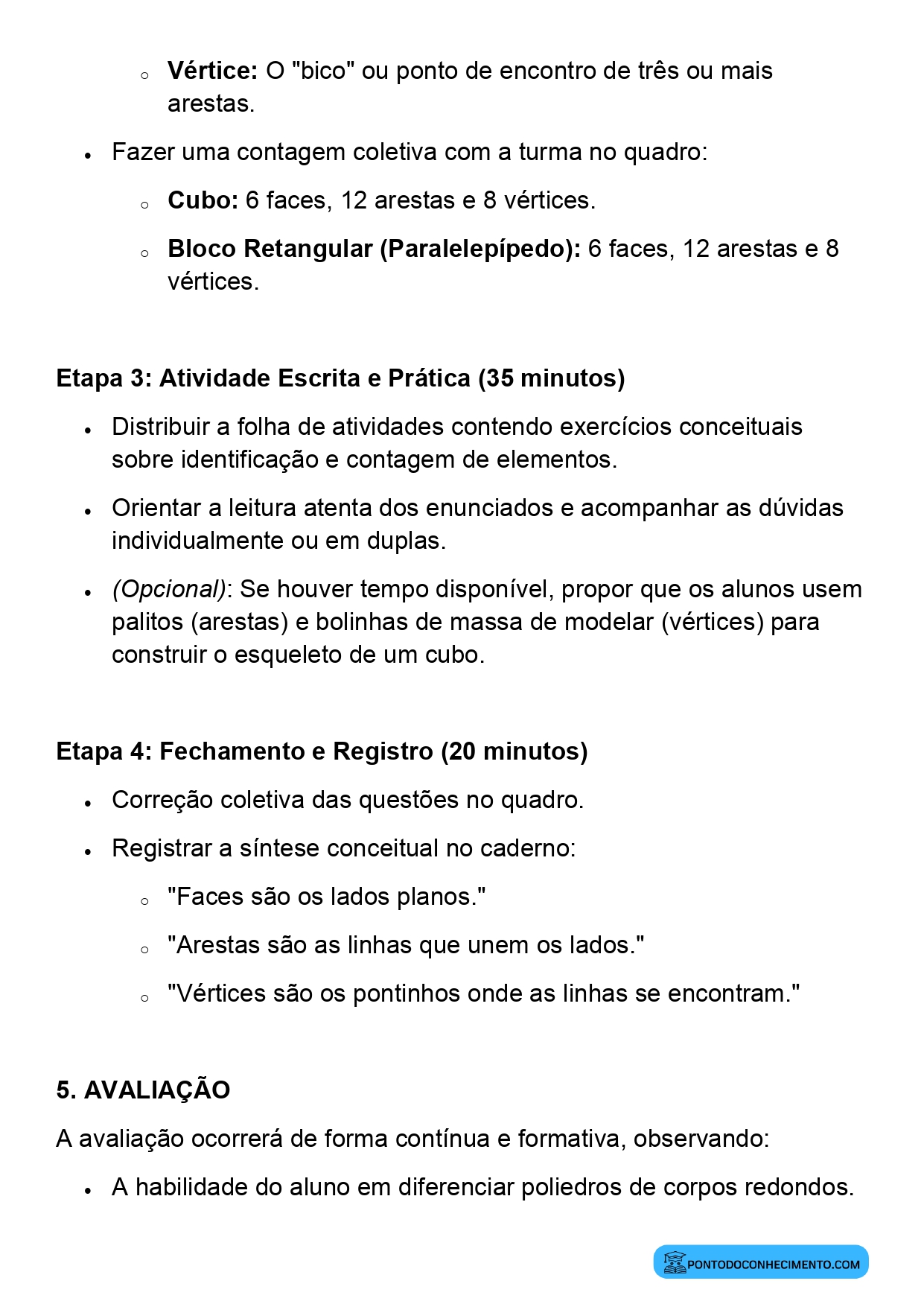 Plano de aula de Matemática sobre elementos dos sólidos geométricos