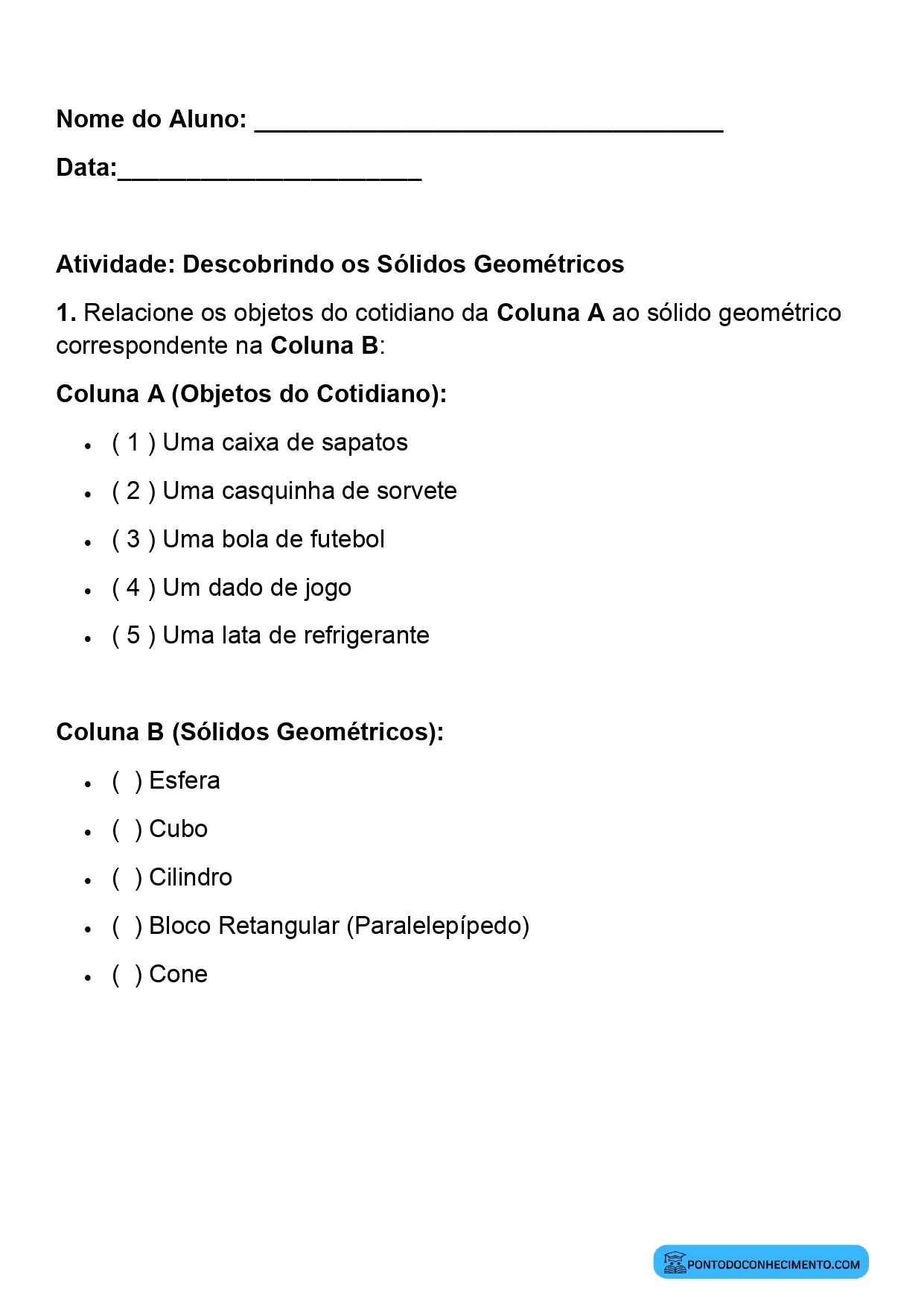 Plano de aula sobre reconhecimento de figuras geométricas espaciais