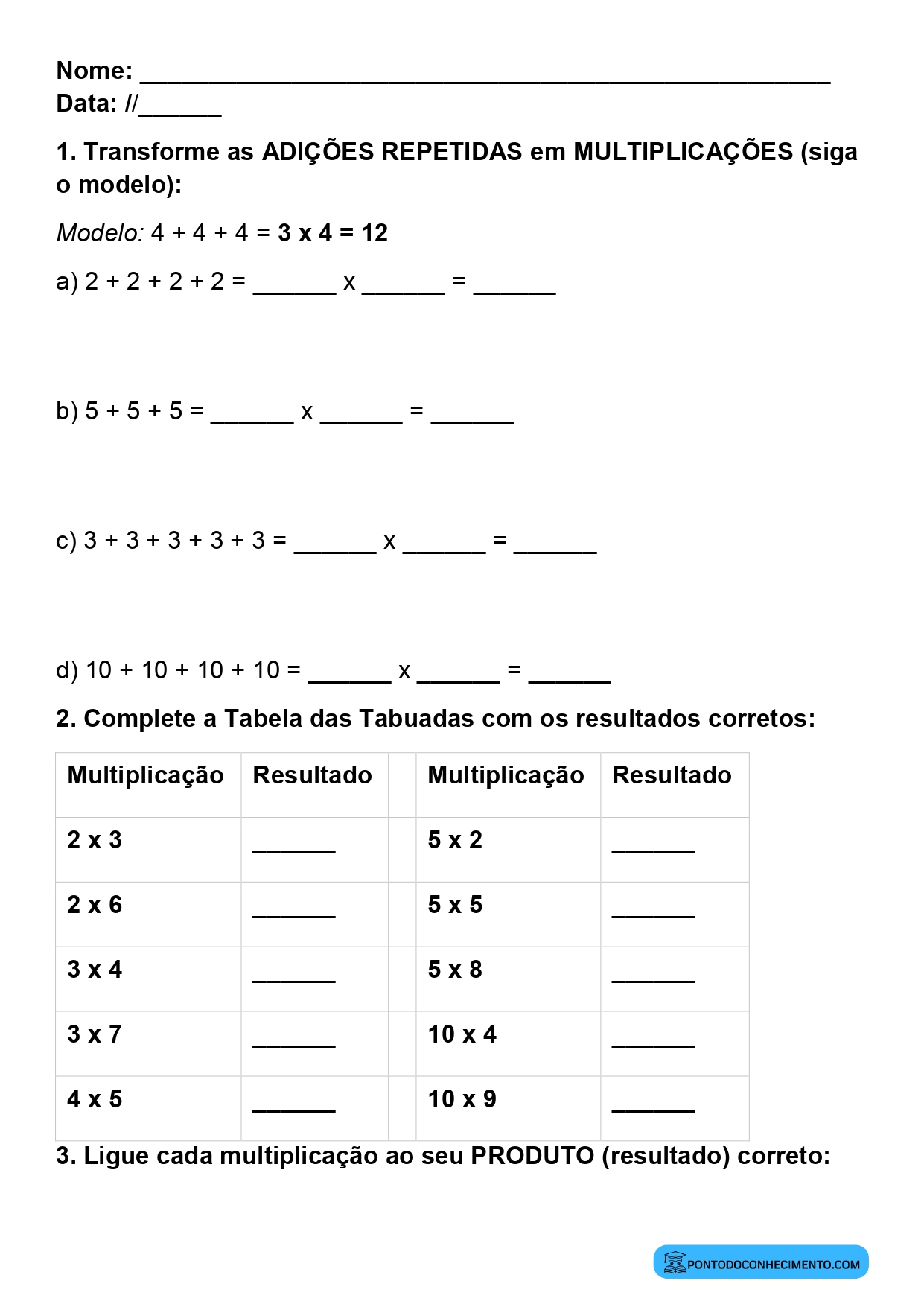 Plano de aula sobre memorização e compreensão da tabuada