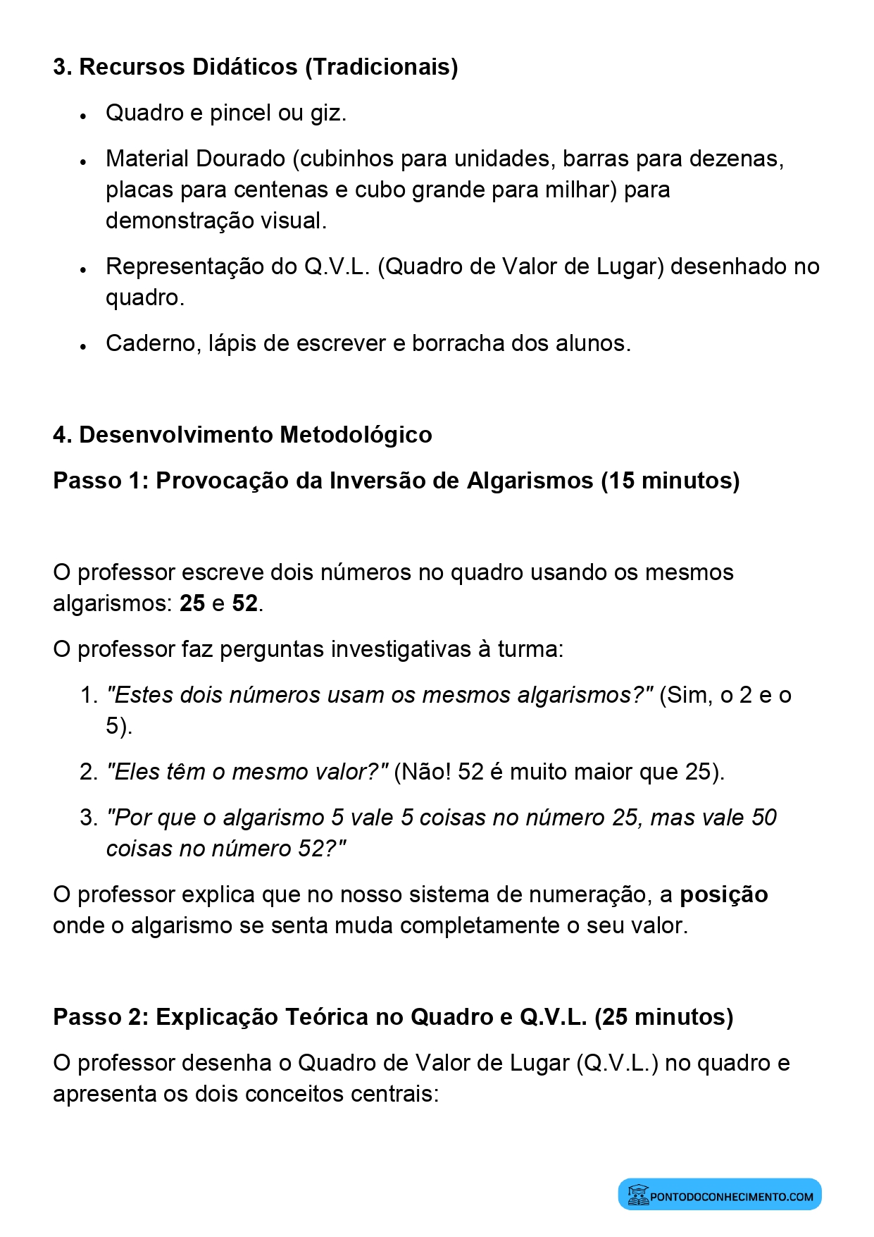 Plano de aula sobre valor posicional dos números