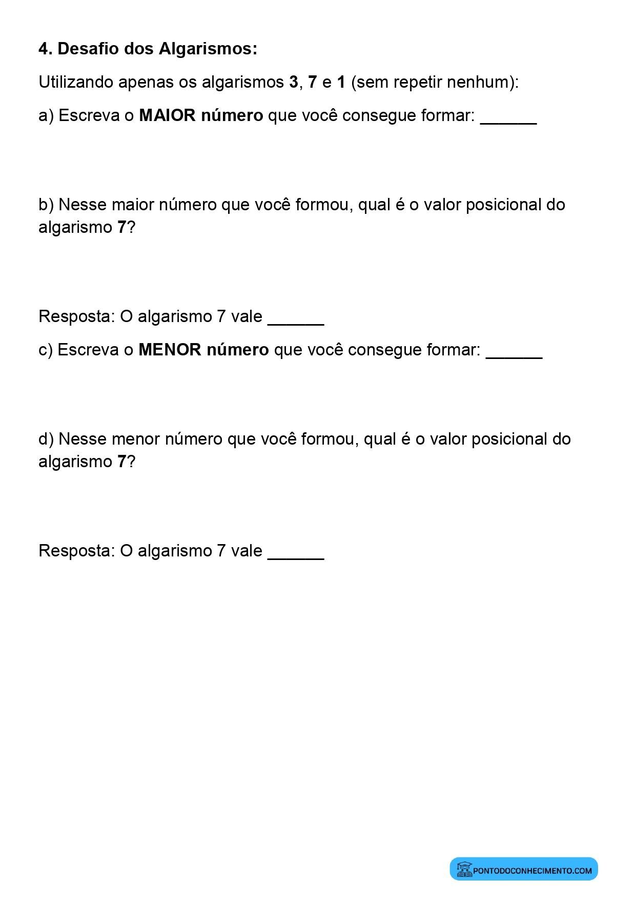 Plano de aula sobre composição de números pelo valor posicional