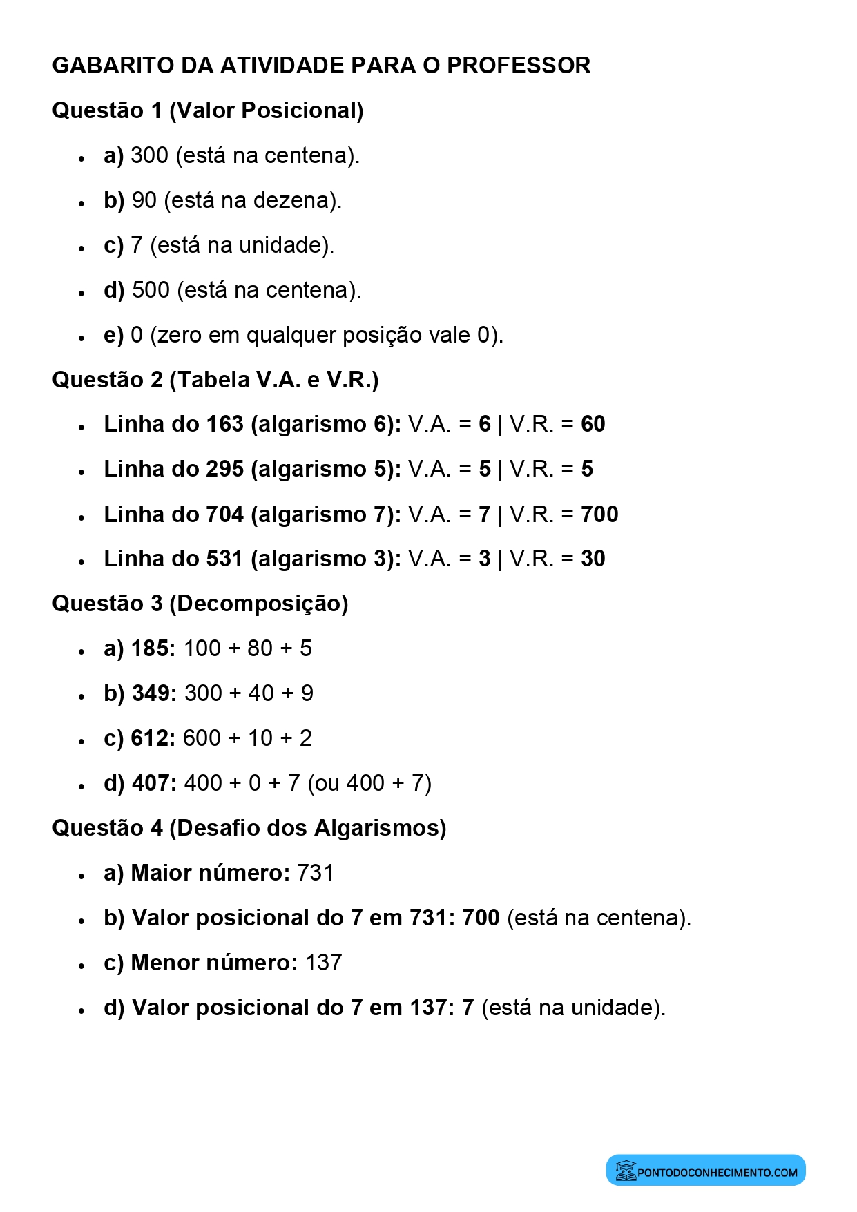Plano de aula sobre decomposição de números naturais