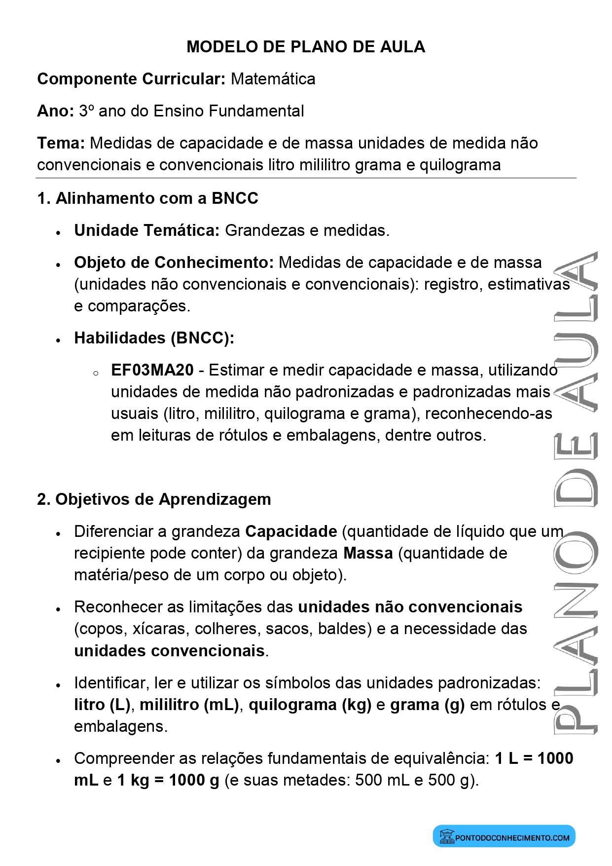 Plano de aula sobre unidades de medida convencionais e não convencionais