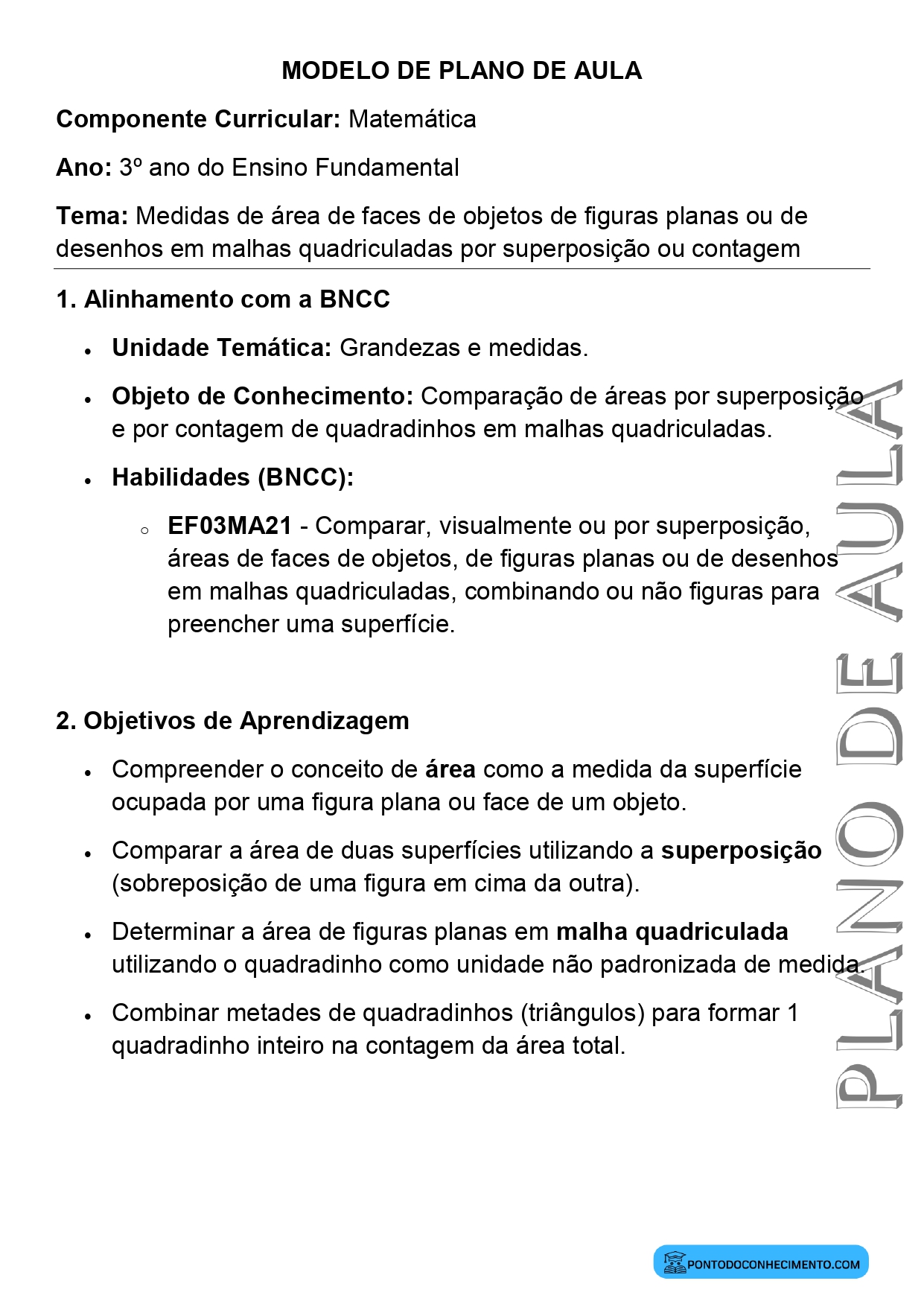 Plano de aula sobre cálculo de área em malhas quadriculadas