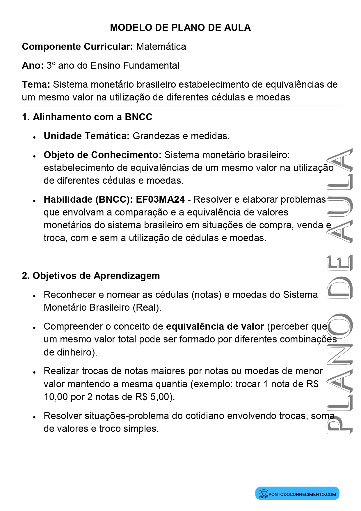 Plano de aula sobre cédulas e moedas brasileiras