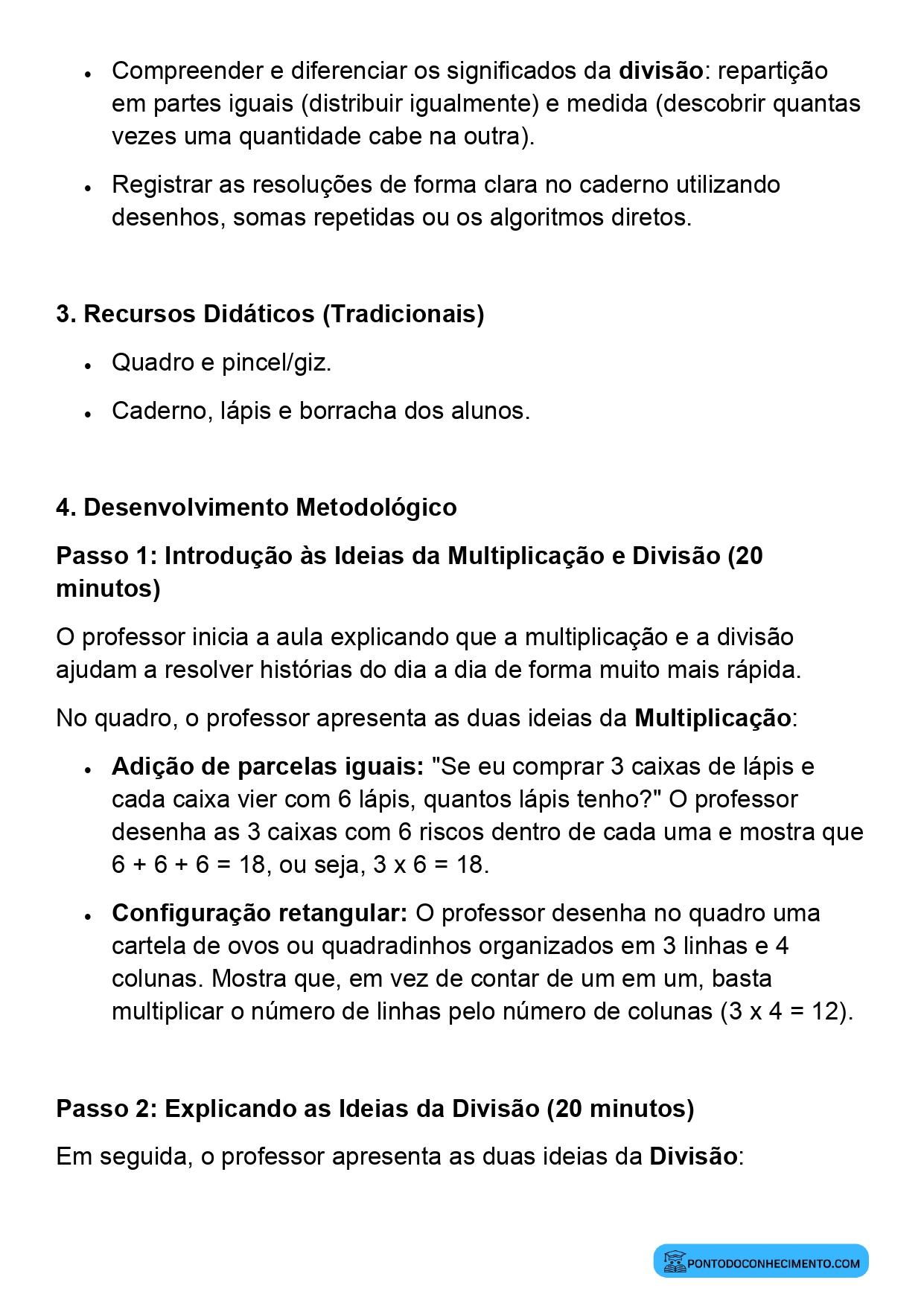 Plano de aula sobre diferentes significados da divisão