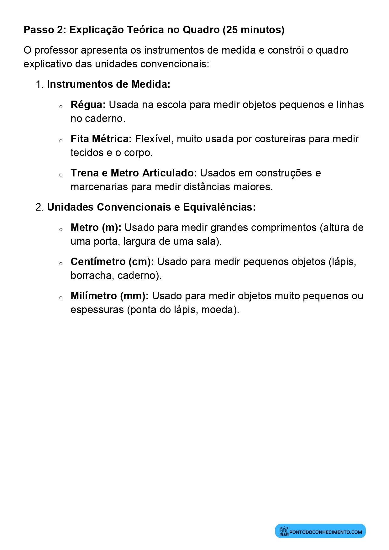 Plano de aula sobre instrumentos de medida de comprimento