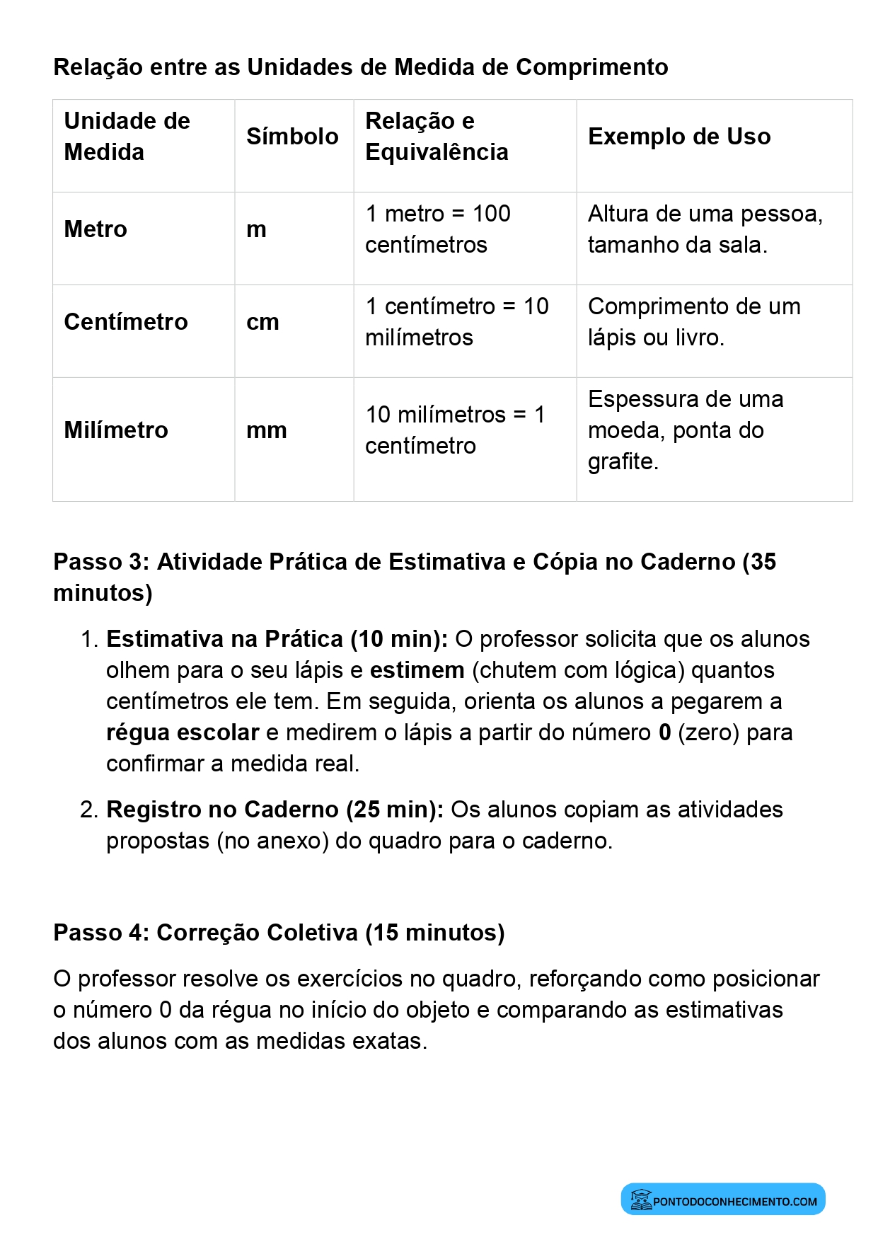 Plano de aula sobre estimativas de comprimento no 3º ano