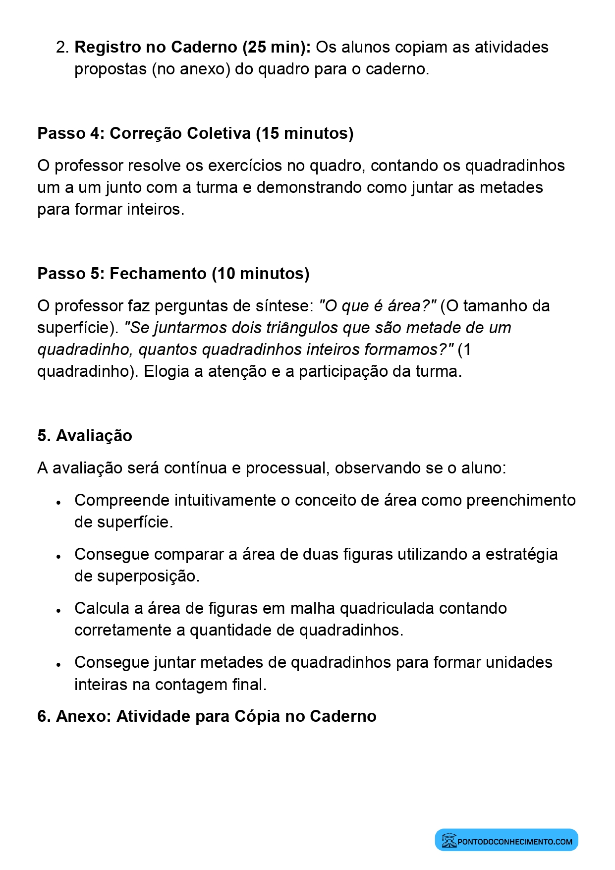 Plano de aula sobre identificação de áreas em objetos e figuras